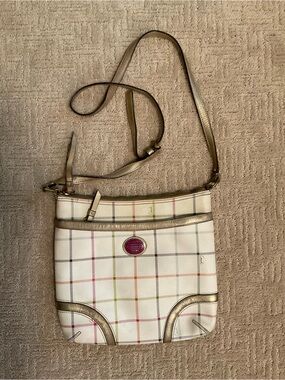 Coach Peyton Tattersall White Plaid Crossbody Bag Purse K1173 F19176 Y2K Vintage